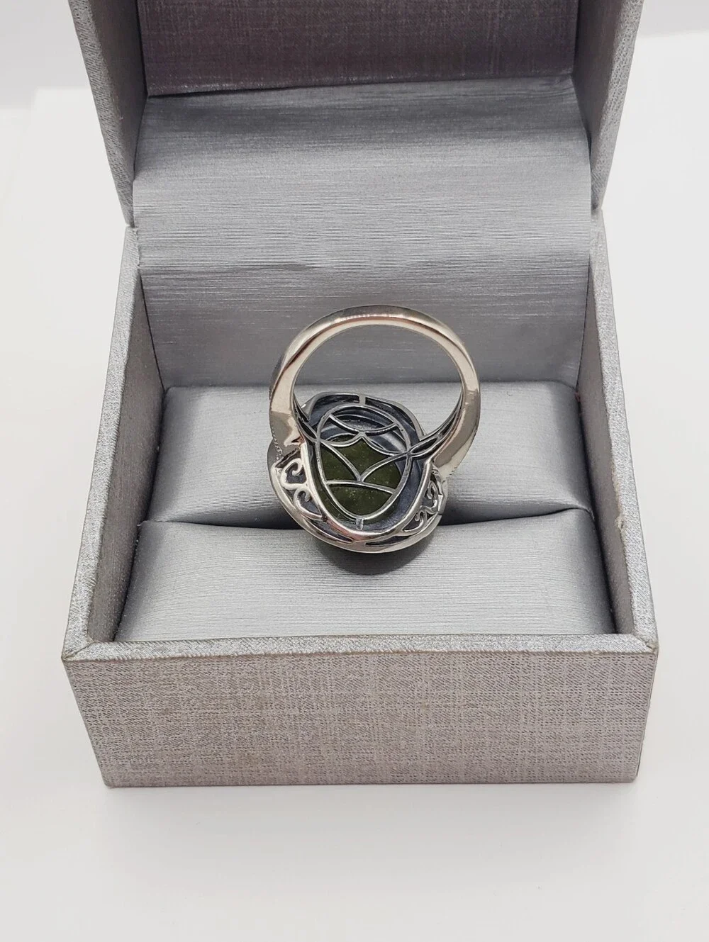 7 Carat Connemara Green Marble 925 Sterling Silver Statement Ring